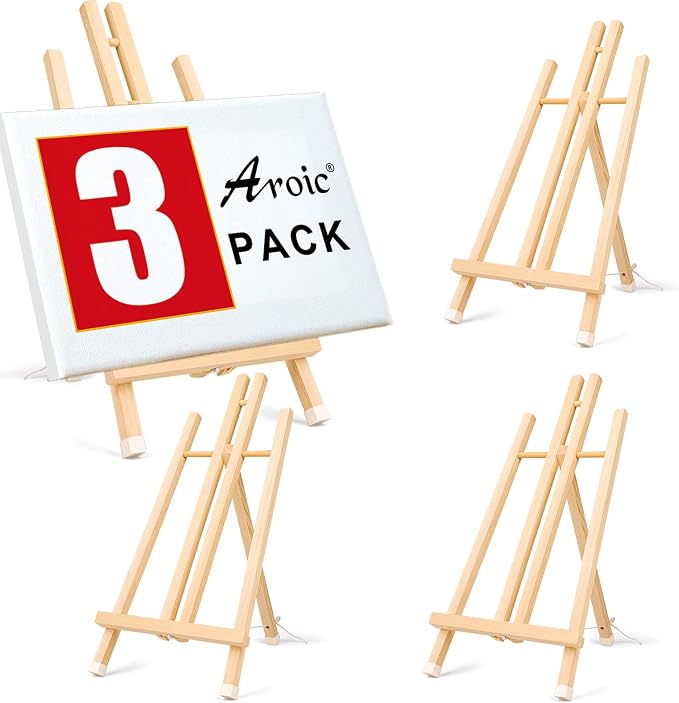 3 Pack 15 Inch Wood Easels, Easel Stand for Painting Canvases and Crafts | Tripod Painting Party Easel, Kids Student Tabletop Easels for Painting, Portable Canvas Photo Picture Sign Holder