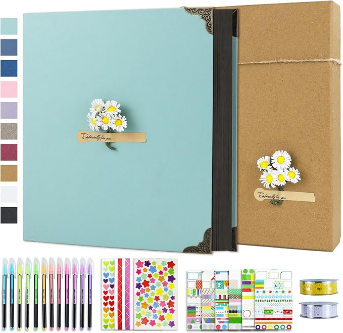 Vienrose DIY Scrapbook Photo Album Kit,12x12 Inch,60 Pages,Light Green | Handmade book, personalised photos DIY albums, suitable for lovers, friends, children, gifts, weddings, birthdays