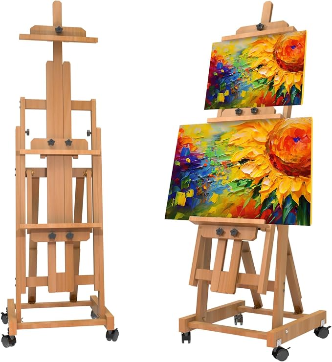 H-Frame Multifunctional Easel, Foldable & Adjustable (Vertical to Horizontal), Holds Two Canvases (Up to 77 Inches), Professional H-Frame Art Easel for Adults