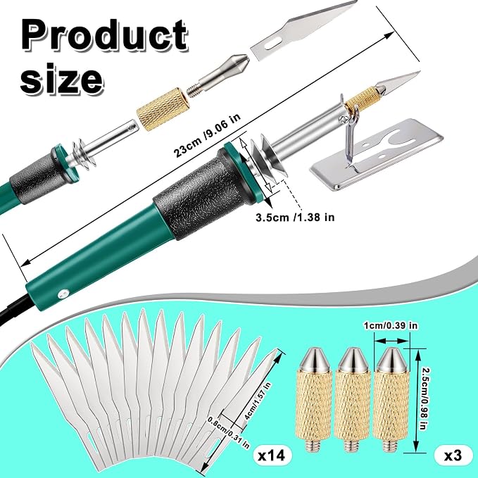Honoson 19 Pcs Electric Hot Knife Cutting Tool with 14 Blades, Green