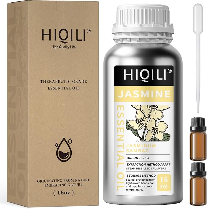 HIQILI Jasmine Essential Oil for Diffuser, Hair & DIY Perfume