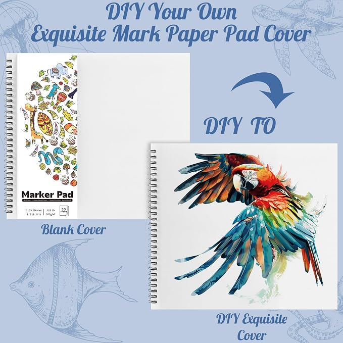 135lb/200gsm Marker Paper Pad, 8.3×8.9in Double Sided Bleedproof Sketch Pad, 30 Sheets Art Paper Spiral Sketchbook, Smooth Painting Coloring Alcohol Marker Paper for DIY, Gift