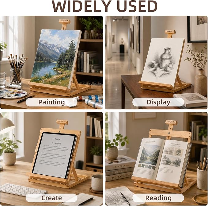 Falling in Art Heavy-Duty H-Frame Tabletop Easel for Painting | Adjustable Beechwood Desktop Easel, Portable Canvas Stand for Adults, Beginners and Artists