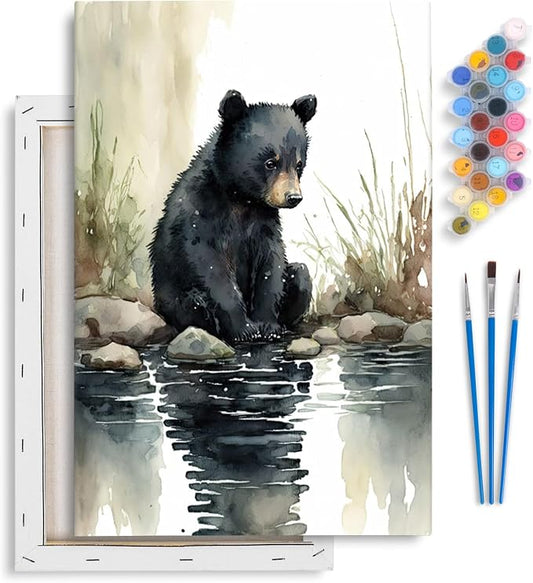 Yezavesu Framed Paint by Numbers Kit for Adults Beginner & Kids Ages 8-12, Bear Paint by Numbers with Frame, DIY Watercolor Number Painting for Adults Bear for Home Wall Decor Gift 8X 12 inch | With Frame Canvas 8x12 inch, DIY Acrylic Painting by Numbe...