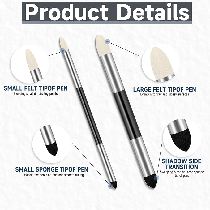6pcs Artist Blending Sponge Pen Dual Tip Drawing Art Oil Soft Pastel Blending Tools Reusable Washable Sketch Rubbing Sponge Brush for Artist Professional Sketch Drawing Blending Lightening & Highlight