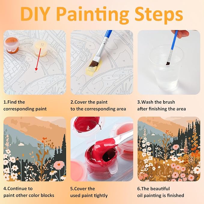 Mandun Landscape Paint by Numbers Kit for Adults, 3 Pack, 7.8x11.8 inch | DIY Painting Kits Crafts for Adults, Relieve Stress, Frame Canvas, Wooden Easel, Gift Box, Home Wall Decor