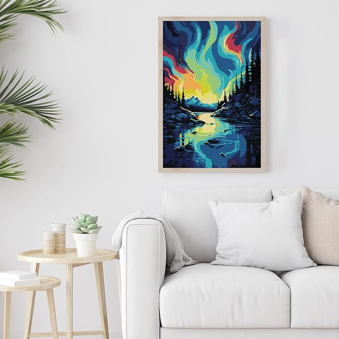 Framed Paint by Numbers Kit for Adults Beginner 8x12 Inch, Starry Night Adult Paint by Number Kits on Canvas, DIY Acrylic Watercolor Landscape Oil Paint by Number for Adults for Home Decor Gift