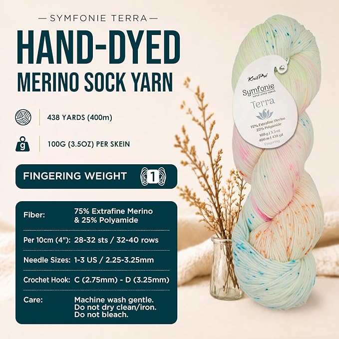 KnitPro Symfonie Fingering Weight Merino Wool Yarn 100g, Neon Confetti