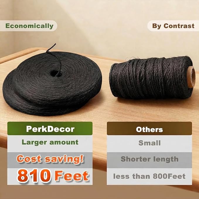 810FT Natural Jute Twine String Bulk Hemp Rope Cord for Crafts Gardening Gift Wrapping Wedding Décor Packing Material Burlap Ribbon Christmas Knitting Macrame Decoration (Black 2mm* 810ft)