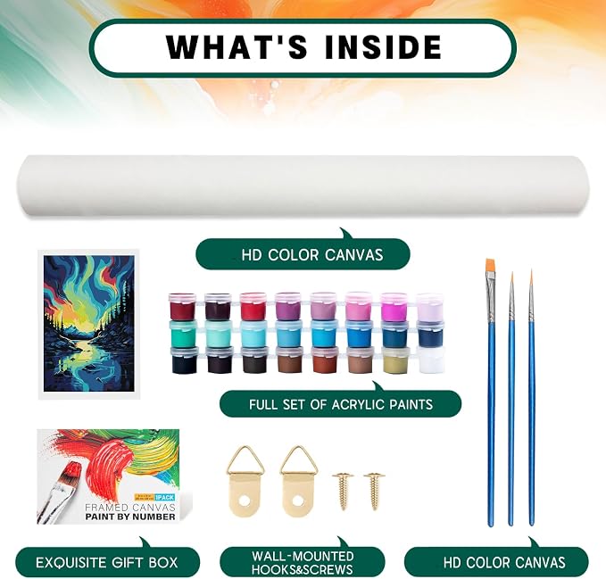 Framed Paint by Numbers Kit for Adults Beginner 8x12 Inch, Starry Night Adult Paint by Number Kits on Canvas, DIY Acrylic Watercolor Landscape Oil Paint by Number for Adults for Home Decor Gift
