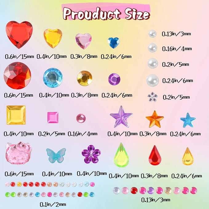 3521 Pieces Self Adhesive Jewels for Crafts, Gems Stickers for Kids, Flat Back Plastic Fake Jewels for Scrapbook Supplies and face gems