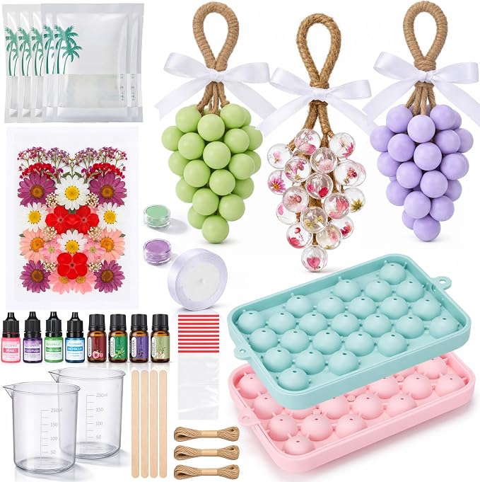 DIY Grape Soap Making Kit Complete Craft Set with with Natural Soap Base Silicone Molds Mica Powder Dried Flowers Coloring Agents and Essential Oils for Homemade Gifts Home Party Decor