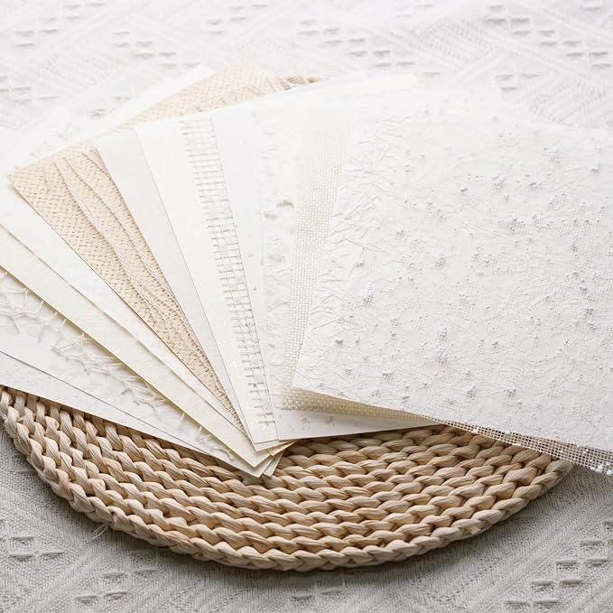 15Pcs Handmade Scrapbook Art Paper Craft Textured Paper Colorful A5 sheet Mesh Special Paper Mix for Scrapbooking Junk Journal Journaling Supplies DIY Materials,5.8x8.2 inches (White)