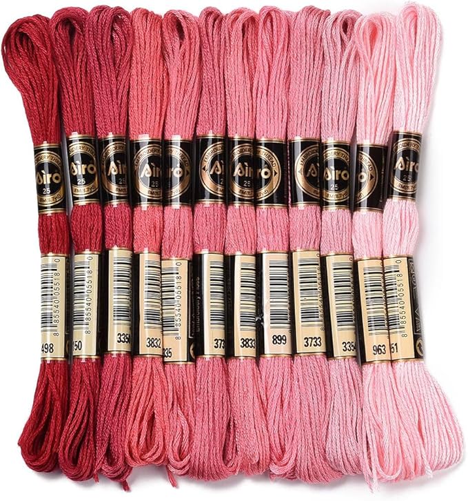 12 Skeins 105 Yards Gradient Red Embroidery Floss Cross Stitch Threads Polyester Knit String Friendship Bracelet Yarn for Sewing Making Jewellery Making Holiday Decorations DIY Projects