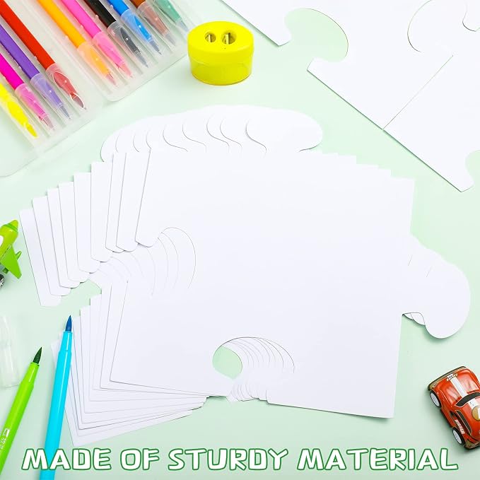 Glenmal 100 Pcs Large White Blank Puzzle Pieces Oversize White Blank Papers Puzzle Pieces Giant Piece for Adult to Draw and Write and Makes Huge Art Display