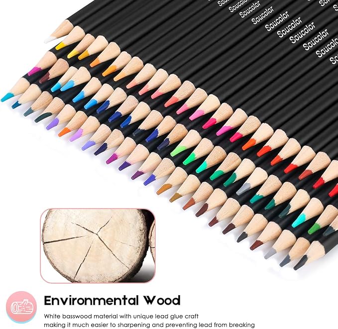 Soucolor 72 Colored Pencils Set - Art Color Pencils for Adult Coloring Book | 72 Vibrant Oil-Based Colors, Soft Blendable leads, Smooth Laydown, Break-Resistant,— Coloring Books, Sketching, Adults.