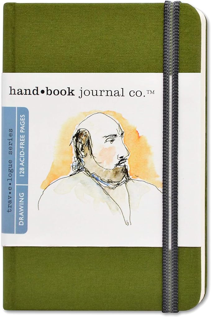 Speedball Travelogue Pocket Portrait Sketchbook - 5.5" x 3.5" Artist Journal, 128 Sheets Buff Drawing Paper, Cadmium Green Cover