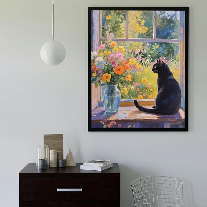Black Cat Paint by Numbers Kit for Adults Beginner,Cat on Windowsill Paint by Number Kits for Adult,Unframed Window Scenery Digital Oil Painting Art Crafts Kit for Home Decor Gifts 16X20 Inch.
