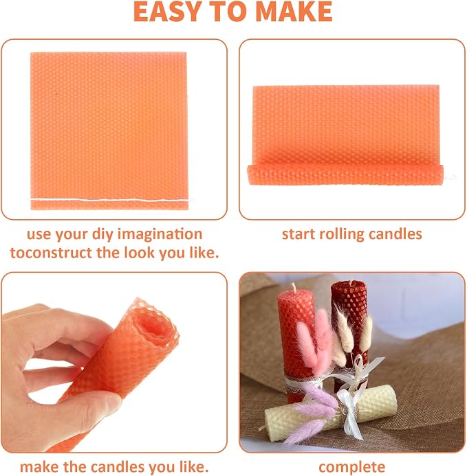 GBACHOOSE Beeswax Sheets for Candle Making, 24 Pack 8 x 8 Inch Honeycomb Wax Sheets in 12 Colors with Cotton Wick, DIY Rolled Beeswax Candle Making Kit for Adults, Kids, Crafts, Gifts
