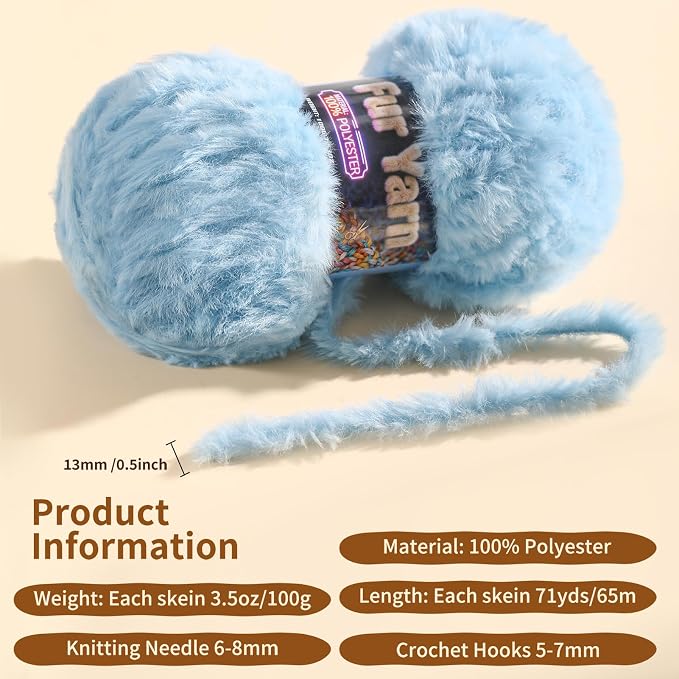 Faux Fur Yarn Soft Fluffy for Crocheting - 2 Skeins(Each 3.5oz/100g, 71yd/65m) - Chunky & Fluffy Yarn for Crochet Amigurumi, Blankets, Hand Knitting, Scarves &Crafts (2, Black + White)