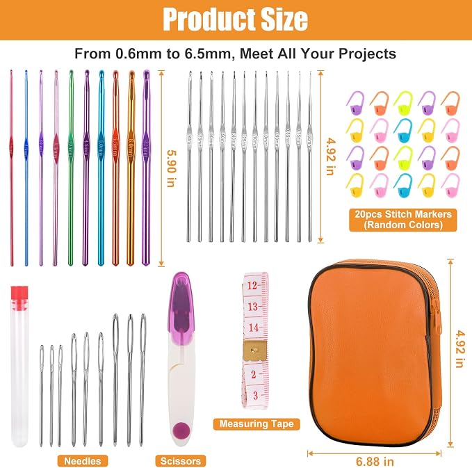 MECHEER Crochet Kit for Beginners, 54 Pack Crochet Hook Set Crochet Accessories, Ergonomic Knitting Kit with Storage Case, Crochet Needles, Hand Craft Knitting Accessories for Crocheters