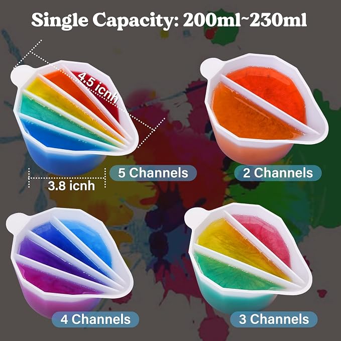 LET'S RESIN Silicone Split Cups, 4-Pack, 2-5 Channels, White | Thick Reusable Split Cups with 2-5 Channels Help Separate Colors for Resin Crafts, Fluid Art and Acrylic Pouring