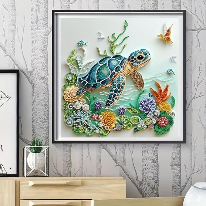 Sea Turtle Animal Diamond Painting Kits for Adults Beginner,DIY Special Shape Diamond Art Kits for Flower,Diamond Gem Art Crystal Rhinestones Painting Crafts Kits for Home Wall Decor 13.8 X 13.8Inch