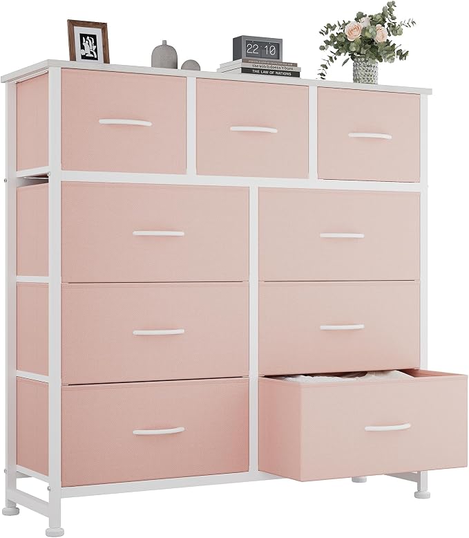 OLIXIS 9 Drawer Pink Dresser for Bedroom, Closet Organizers and Storage