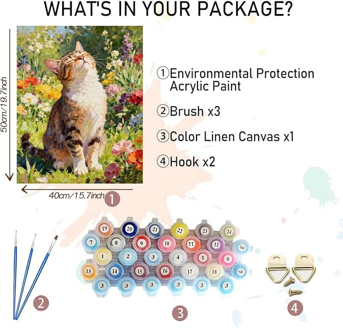 MBNTJHT Cat Paint by Numbers Kit for Adults Beginner,Cat and Flower Paint by Number Kits on Canvas,DIY Acrylic Oil Painting Art Crafts Kit for Home Wall Decor 16X20 Inch.