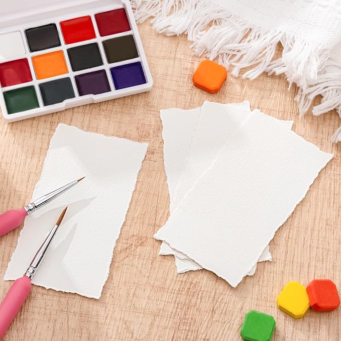 Prudiut Deckled Edge Watercolor Paper, 50 Sheets, 2 x 3.5 in, 160 GSM