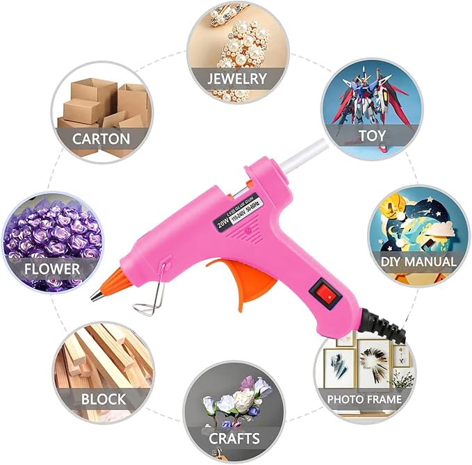 Mini Hot Glue Gun Kit with 10 Sticks 20W Fast Heating Craft Tool - | Quick Melt Set for DIY Art, Home Repair & School Projects. Lightweight, Easy Use. (Pink)