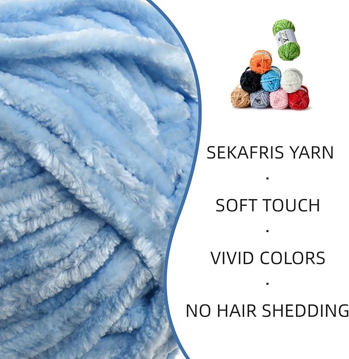 Chenille Crochet Azure Yarn 1 Pack