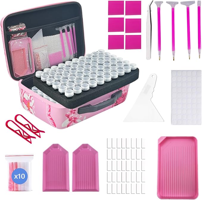 120 Slot Diamond Painting Storage Containers | Pink 120-slot storage box with tools & accessories for diamond art