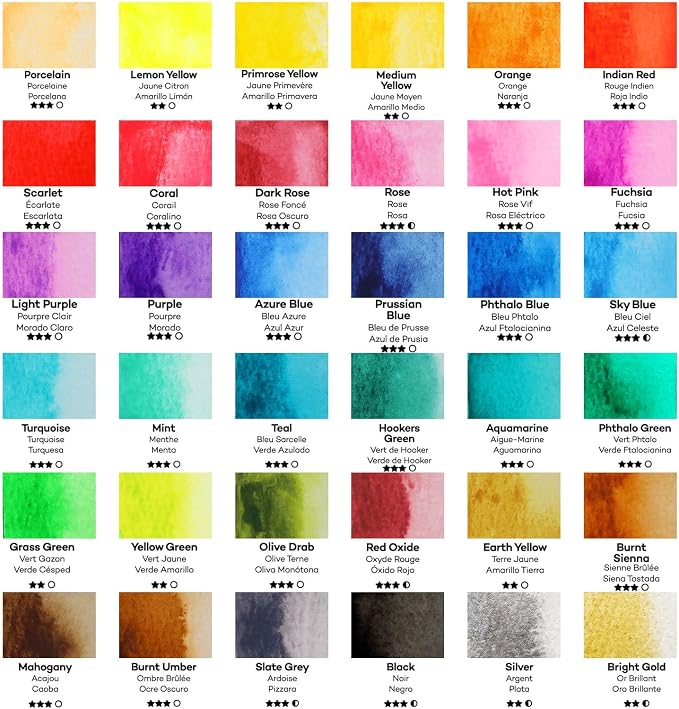 Mont Marte Watercolor Set Full Pan Signature in Tin, Vibrant 36 Colors, Multi-Color with Translucent Finish, Portable Watercolor Set