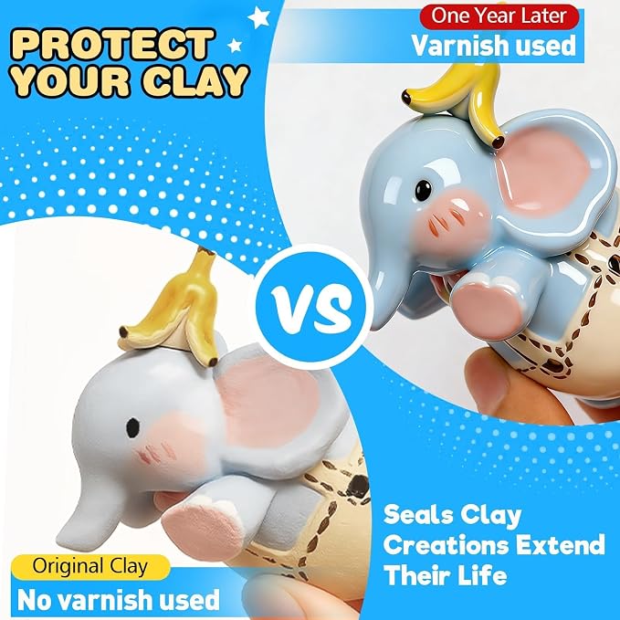 3.4FL OZ Air Dry Clay Glaze & 25pcs Tools Kit, Gloss Protective Sealant | Prevents Cracking, Scratching & Wear, Dotting Tools, Air Dry Clay Sculpting Tools for Carving, Stippling, Molding & Shaping