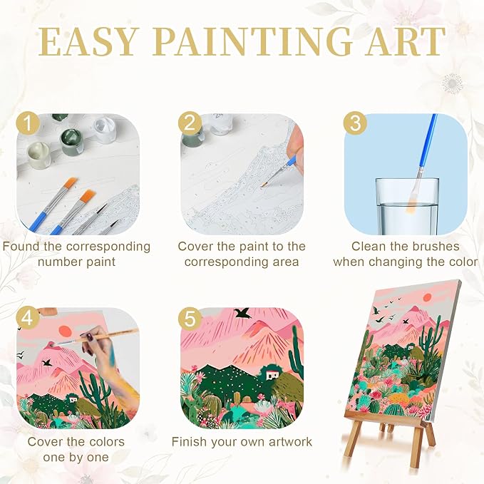 Qoosea Paint by Numbers Kit for Adults with Framed Canvas 4 Pack | Sunset and Sunrise Paint by Number Arts Kits for Beginner with Wooden Easel, Acrylic Set, Brushes for Home Decor, 9*12 Inch