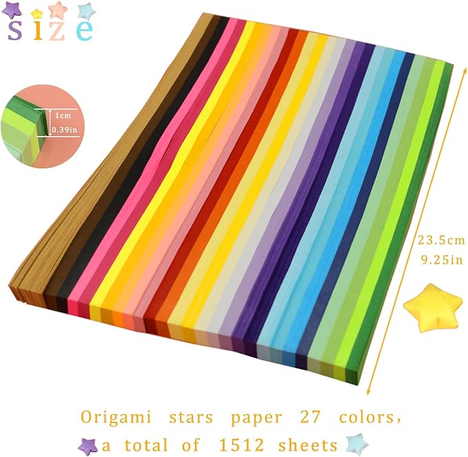 3024 Sheets Origami Paper, 27 Colors Double Sided Paper Star Strips