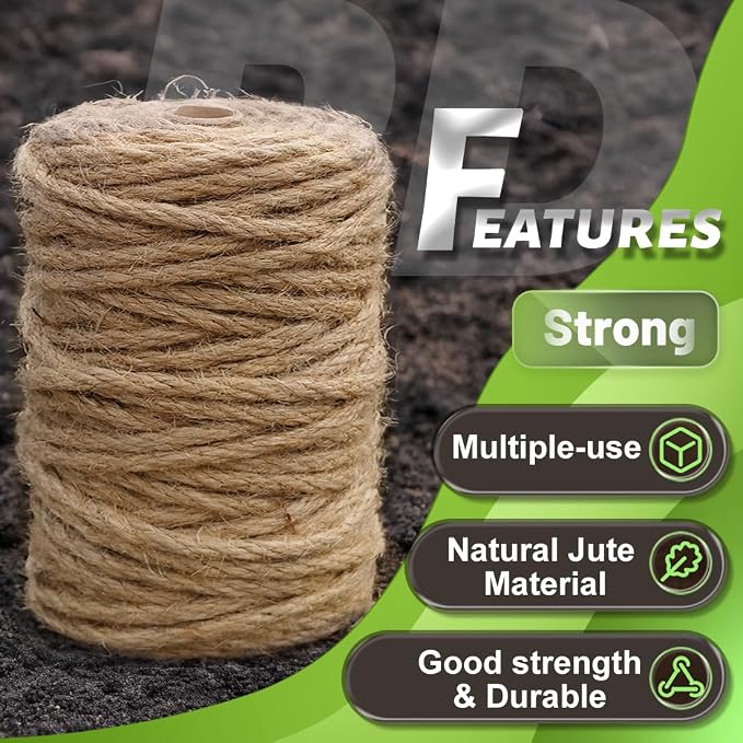 Jute Rope 4MM x 150FT Jute Rope for Crafts Projects Cat Scratcher Scratching Post Tree Gift Wrapping Home Decoration Packing Material Christmas Twine Bulk Heavy-Duty (Brown 4mm* 150ft)