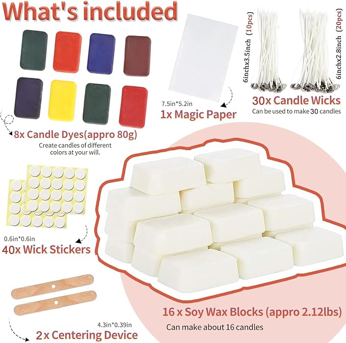 Candle Making Kit,Candle Making Supplies Include 2.12lb Soy Wax for Candle Making,Candle Wax Dyes,Candle Wicks Stickers and More,Candle Making Kit for Adults Beginners-DIY Wax Melt Kit,Arts&Crafts Kit