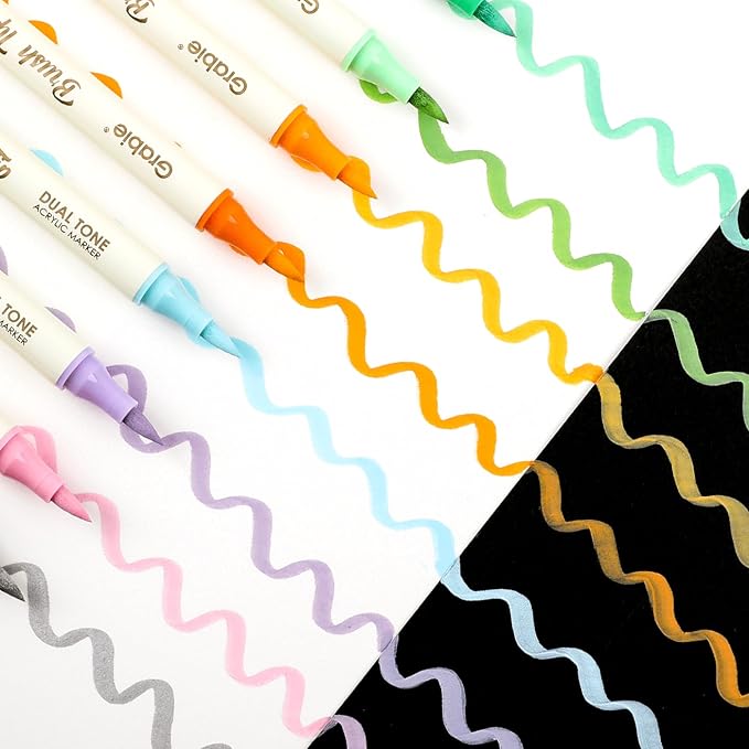Grabie 120 Color Acrylic Paint Markers, Pack of 60 Dual Tip Brush Pens | 120 Colors in 60 Markers,Dual Tip Soft Brush Design,Water-Based Acrylic Ink For Paper, Rock, Wood, Canvas, Glass & Fabric