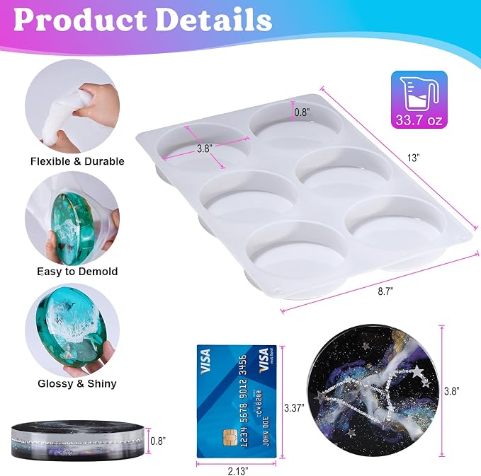LET'S RESIN Extra Deep Resin Coaster Molds Silicone,4 Inches Silicone Molds | 6 Cavity Flexibility Round Molds for Resin, Epoxy Coaster Molds for Cups Mats, DIY Craft, Flower Bouquet Preservation