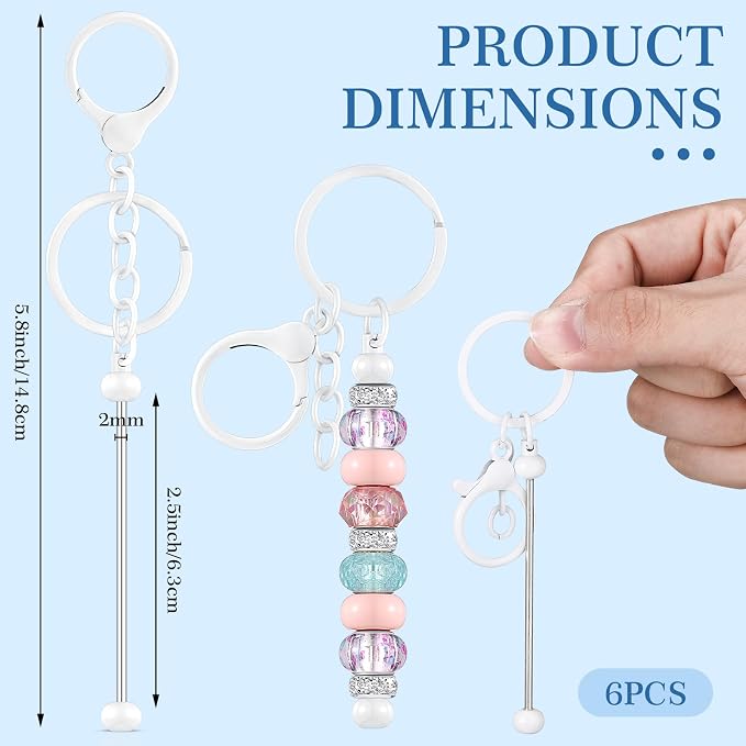 Huwena 6 Pcs Beadable Keychain Bars Metal Blanks DIY Crafts Jewelry Gift