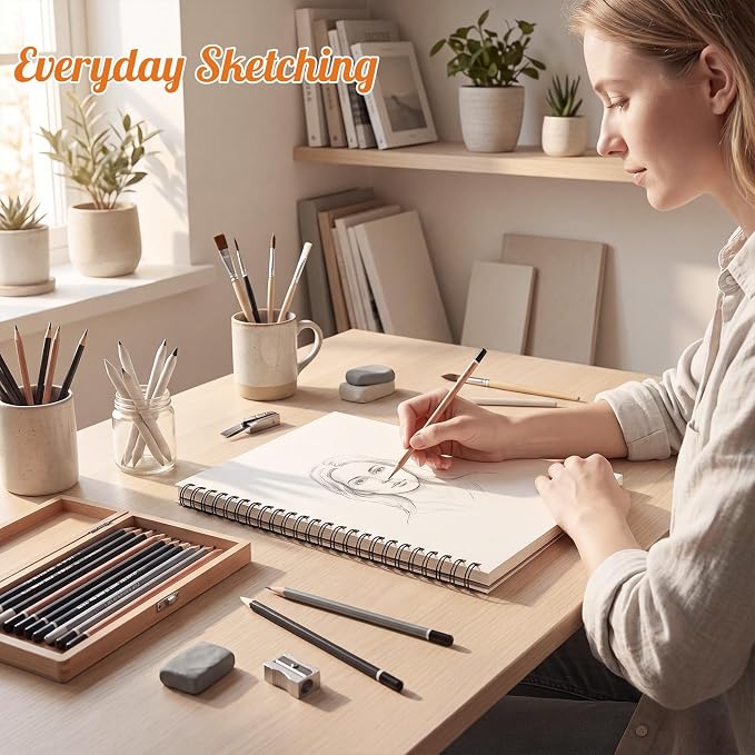 9 × 12 Inch Sketch Book, Spiral Bound Drawing Pad, Perforated Pages | Abstract Cover, Smooth Paper for Pencil Charcoal Pastel Ink, Folds Back Easily, Tear-Out Sheets for Class Or Travel