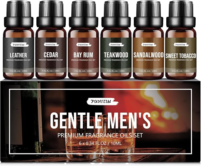 FUHITIM Fragrance Essential Oils Gentlemen's Set（6 * 10ML） | The Essential Oil Used for Candle Making,Soap Making Fragrance and Aromatherapy Machine Fragrance Contains 6 Different Scents