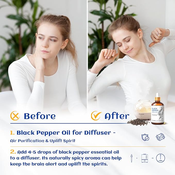 HIQILI Black Pepper Essential Oil for Aromatherapy, Diffuser & Massage