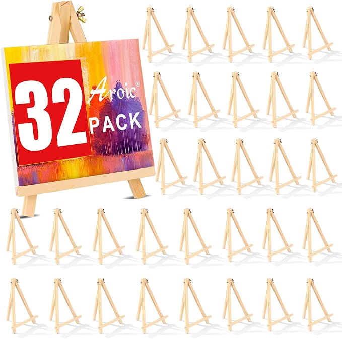 32 Pack 9 Inch Wood Easels, Easel Stand for Painting Canvases | Art and Crafts, Tripod Painting Party Easel, Kid Student Tabletop Easels for Paint, Portable Canvas Photo Picture Sign Holder