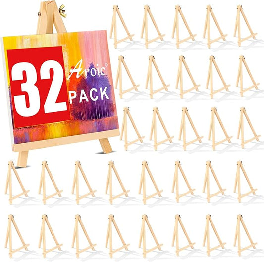 32 Pack 9 Inch Wood Easels, Easel Stand for Painting Canvases | Art and Crafts, Tripod Painting Party Easel, Kid Student Tabletop Easels for Paint, Portable Canvas Photo Picture Sign Holder