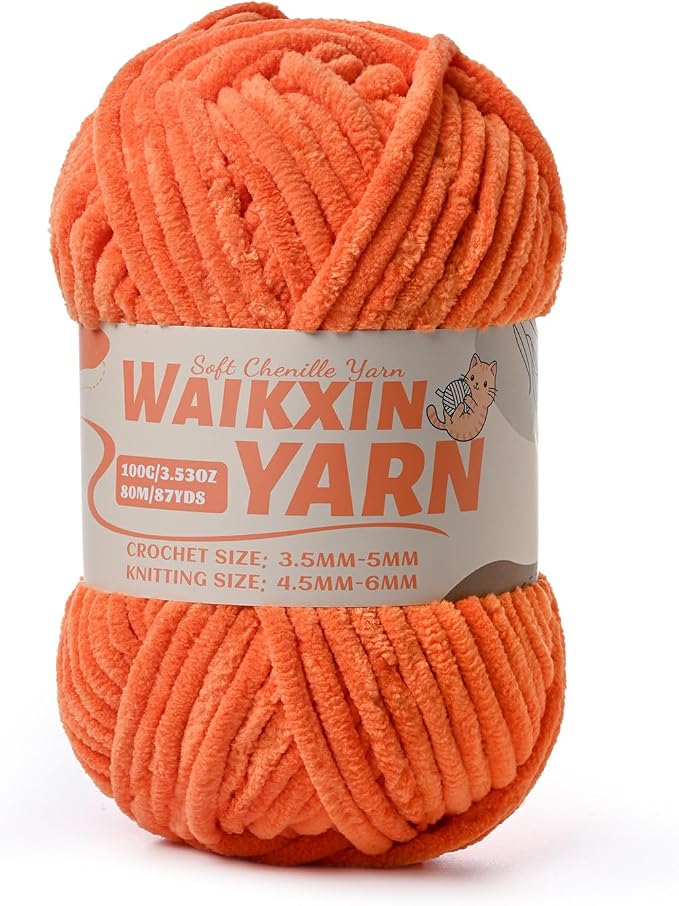 （Orange） Super Soft Fuzzy Chenille Chunky Yarn for Crocheting, 100g (87yds) Fluffy Velvet Yarn for Hand Knitting Baby Blankets Weaving Craft