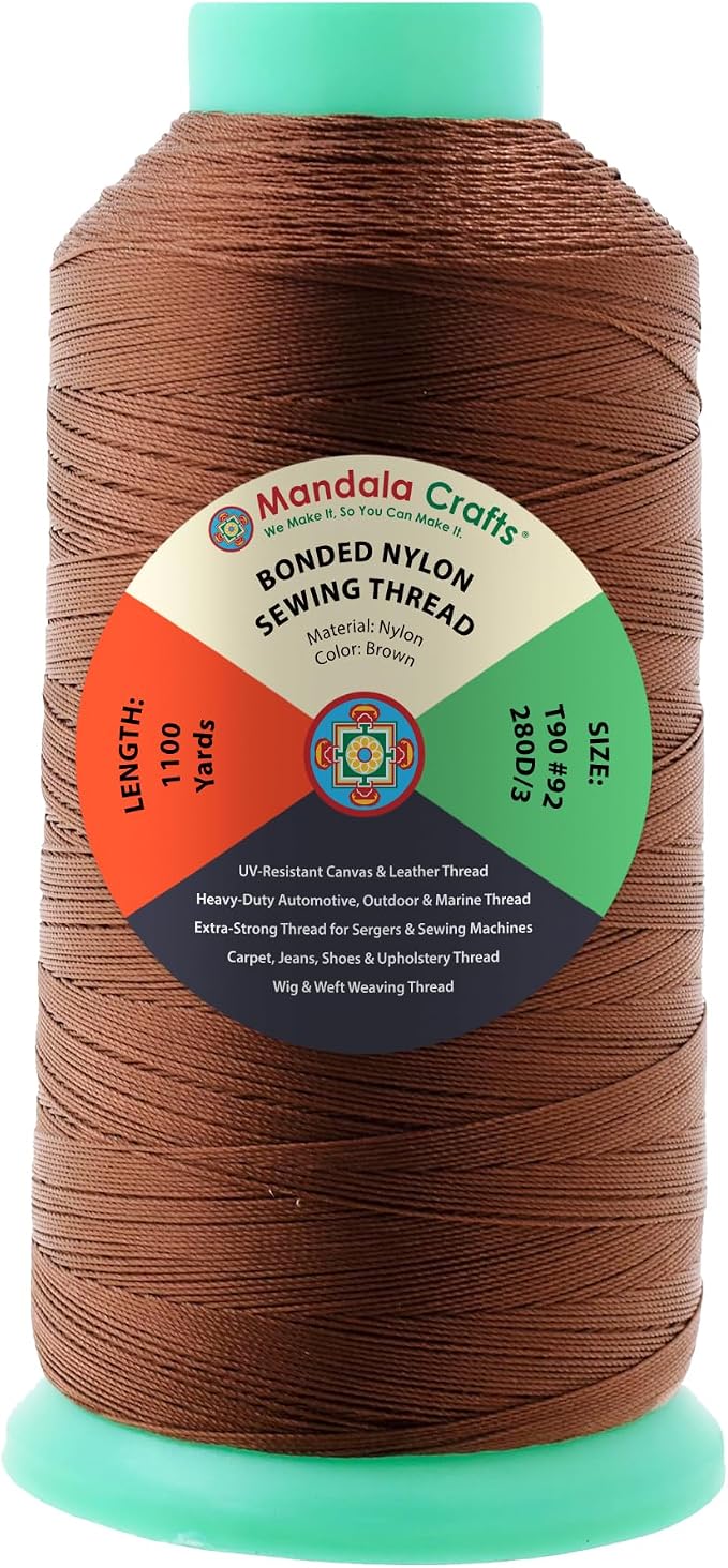 Mandala Crafts Size 92 280D T90 Brown Bonded Nylon Thread, 1100 YDs