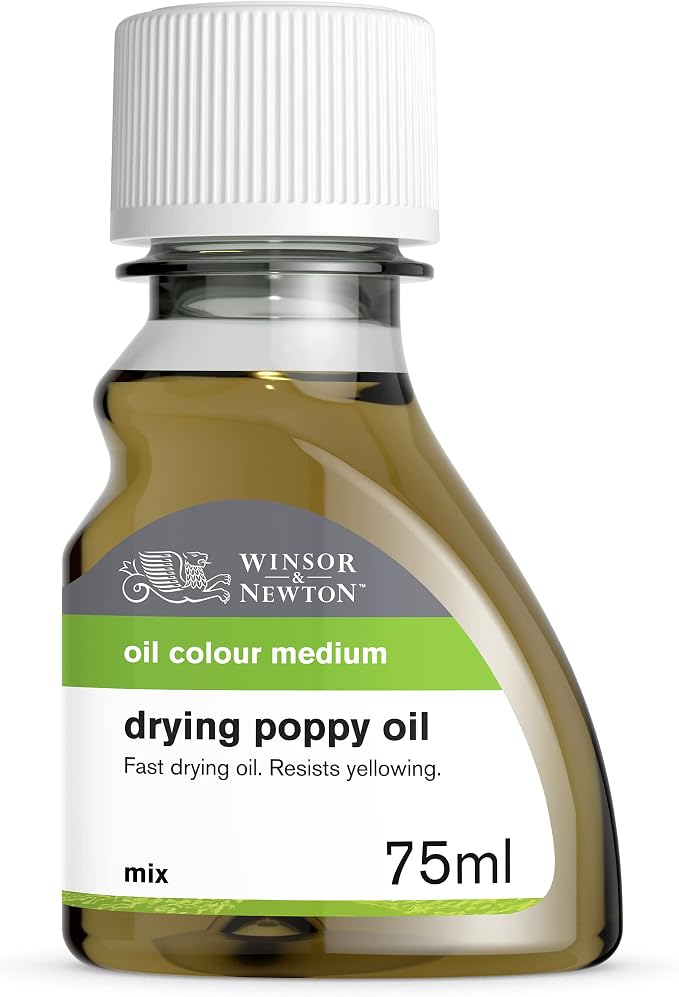 Winsor & Newton Sansodor Drying Poppy Oil, 75ml (2.5oz) Bottle | Pale, fast-drying poppy oil ideal for whites and bright colors to prevent yellowing in fine oil painting.